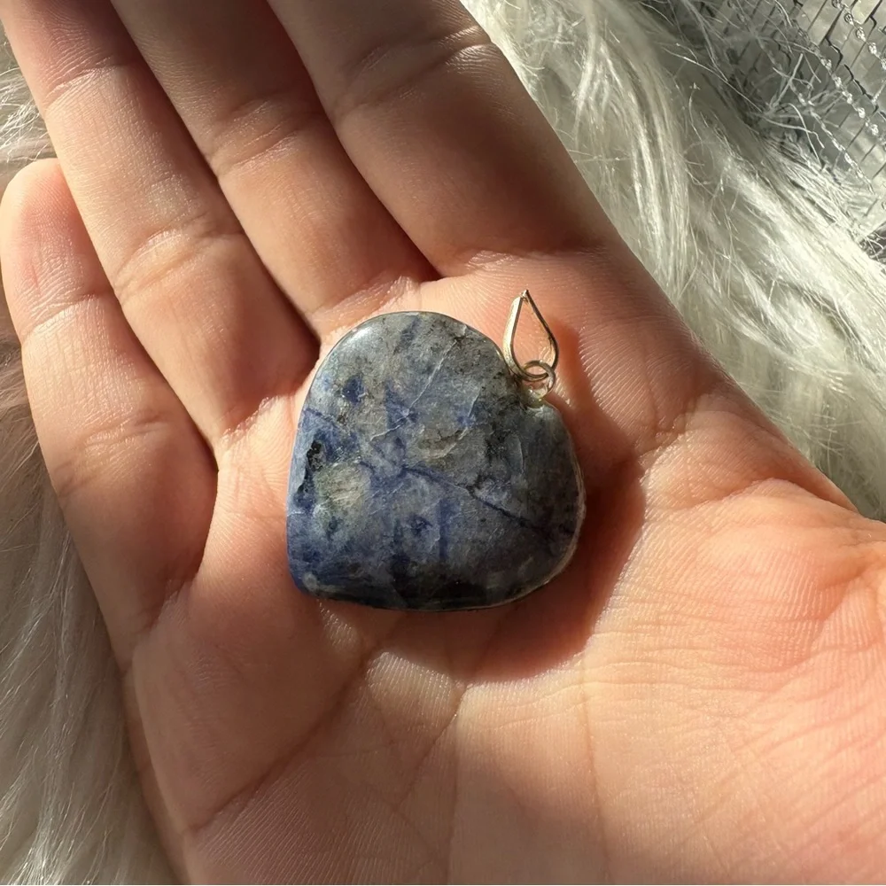 Blue Sodalite Heart Pendant with Silver Bail | Healing Crystal Necklace Charm - Picture 6 of 6